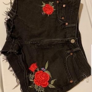Black denim shorts